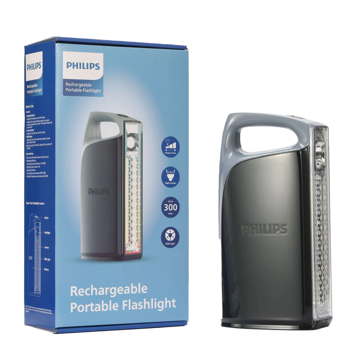 Philips ABS Multi-Functional Rechargeable Flashlight, Portable Light, RGB Ambient Light -1000Lumens, 100m Beam Range SFL3402/56