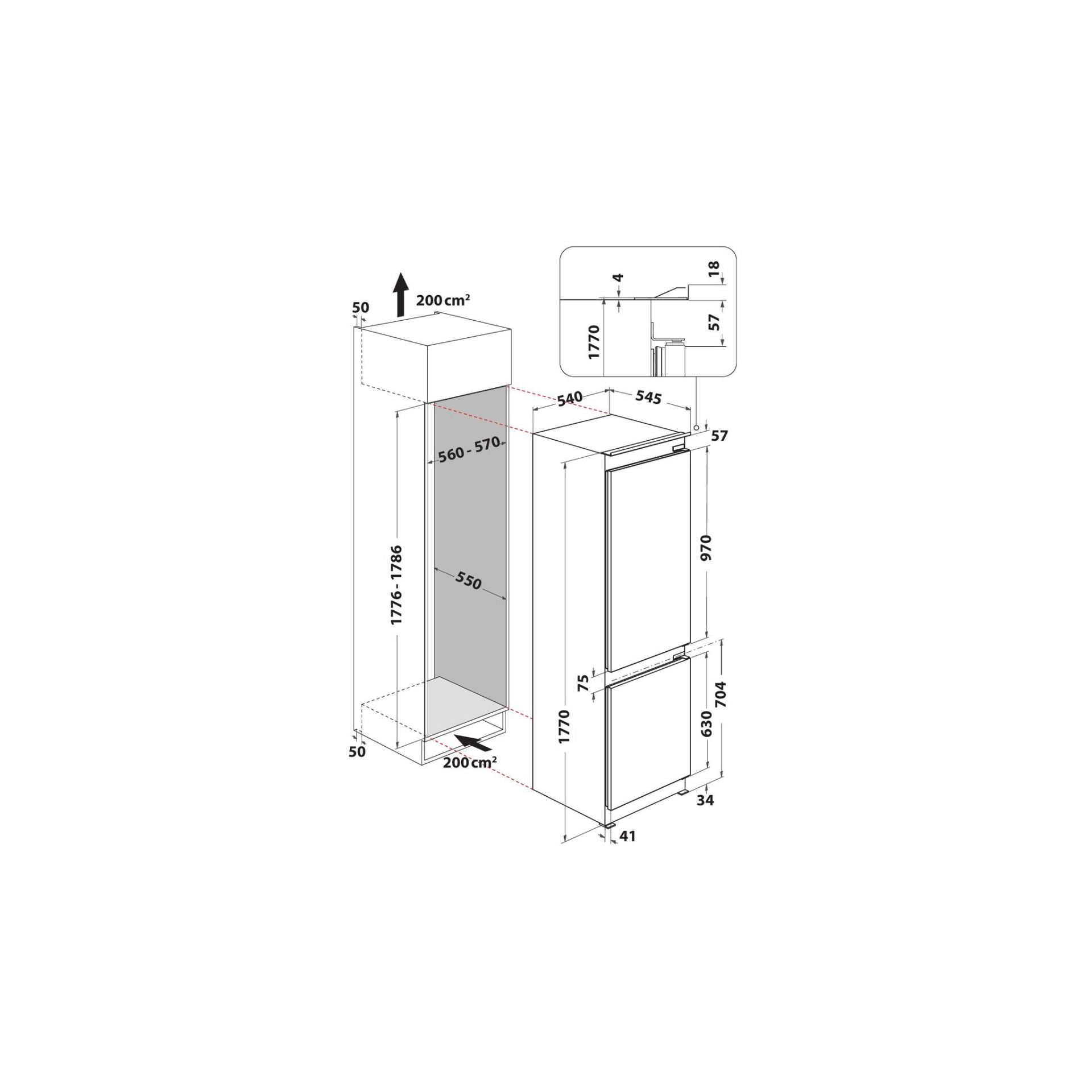 Whirlpool Built-in Fridge Freezer WHC18 T111 UK 250 Litres