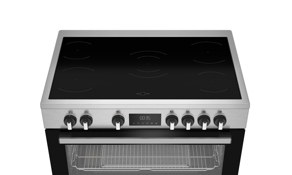 Whirlpool 90x60 Full Electric Cooker, Vitro Ceramic, WR90 EV830208 XME, 97L Oven Capacity, 1 Expandable Burner, 3 layer glass door removable