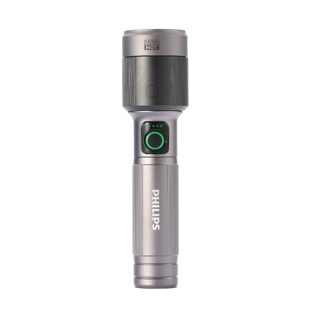 Philips Aircraft Aluminium Alloy Long Range 16.2cms Zoom LED Rechargeable Flashlight / Torch – 1450Lumens, 600m Range 2200mAh SFL2101/56