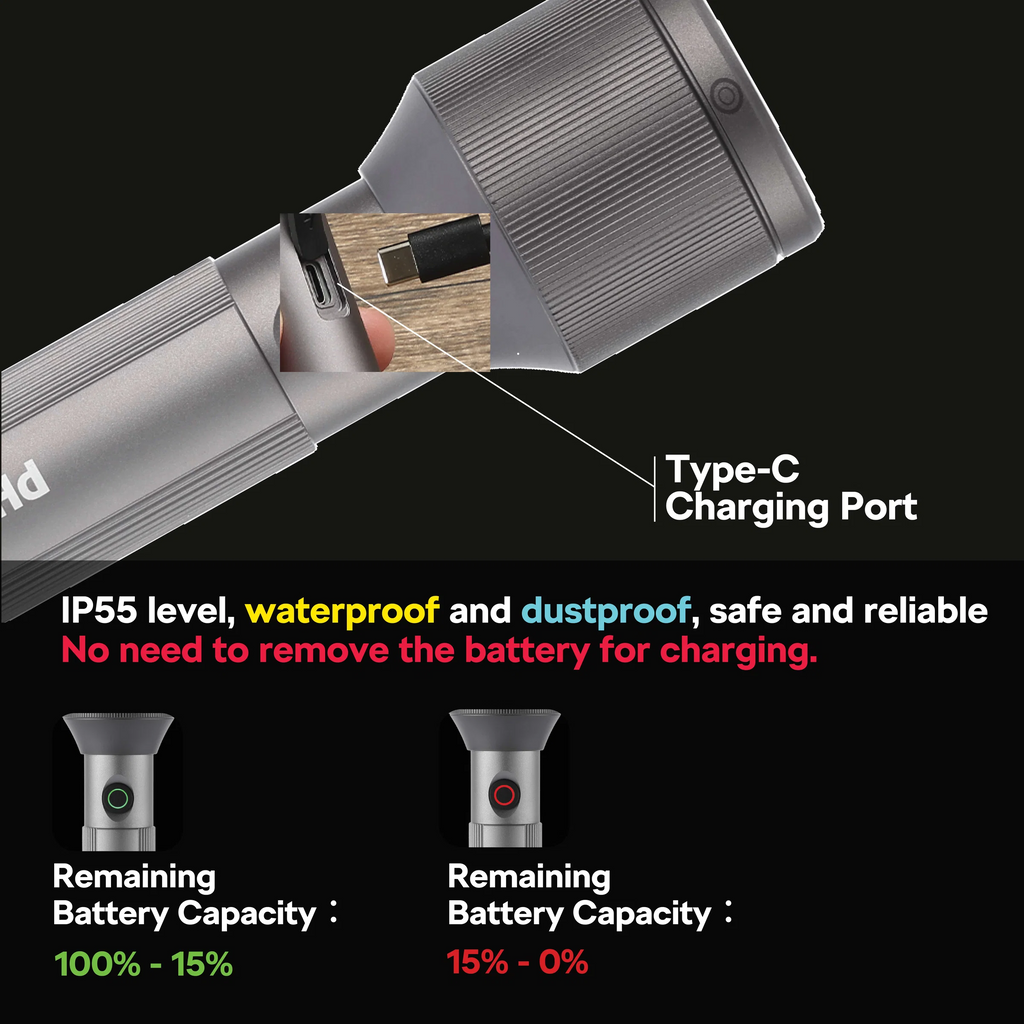 PHILIPS Aircraft Aluminium Alloy 25cms Zoom LED Rechargeable Flashlight – 1100Lumens, 950m Range, 3000mAh SFL2143/56