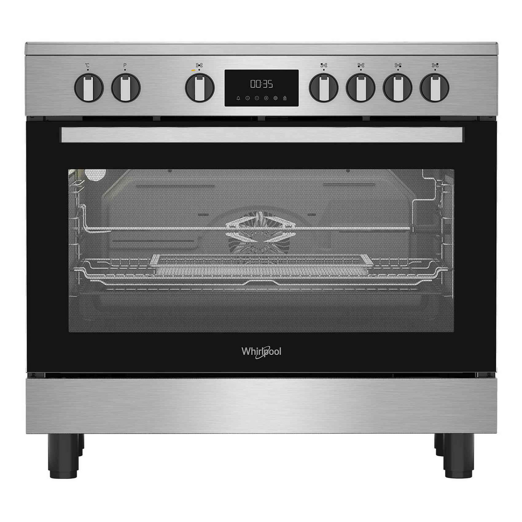 Whirlpool 90x60 Full Electric Cooker, Vitro Ceramic, WR90 EV830208 XME, 97L Oven Capacity, 1 Expandable Burner, 3 layer glass door removable