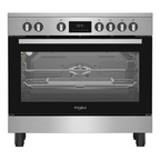 Whirlpool 90x60 Full Electric Cooker, Vitro Ceramic, WR90 EV830208 XME, 97L Oven Capacity, 1 Expandable Burner, 3 layer glass door removable
