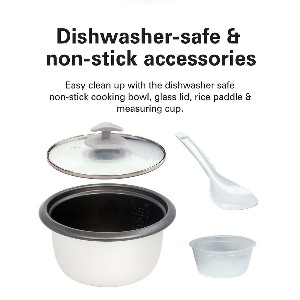 Hamilton Beach 1.5L Rice Cooker and Steamer, 16 cups cooked (8 cups uncooked) rice capacity, removable easy to clean non-stick pot, One-touch healthy cooked meals, 500W, Black, 37517-ME