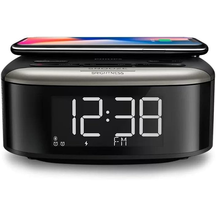 Philips Radio Alarm Clock, TAR7606/10 Radio Alarm Clock With Charging Function, Multifunctional Radio Alarm Clock With Wireless Qi Charger, Bluetooth Streaming & Large Clear Display