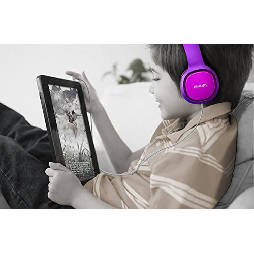 Philips Coolplay Kids On-Ear Headphones - 85dB Volume Limiter - Safer Hearing (SHK2000PK), Pink/Purple