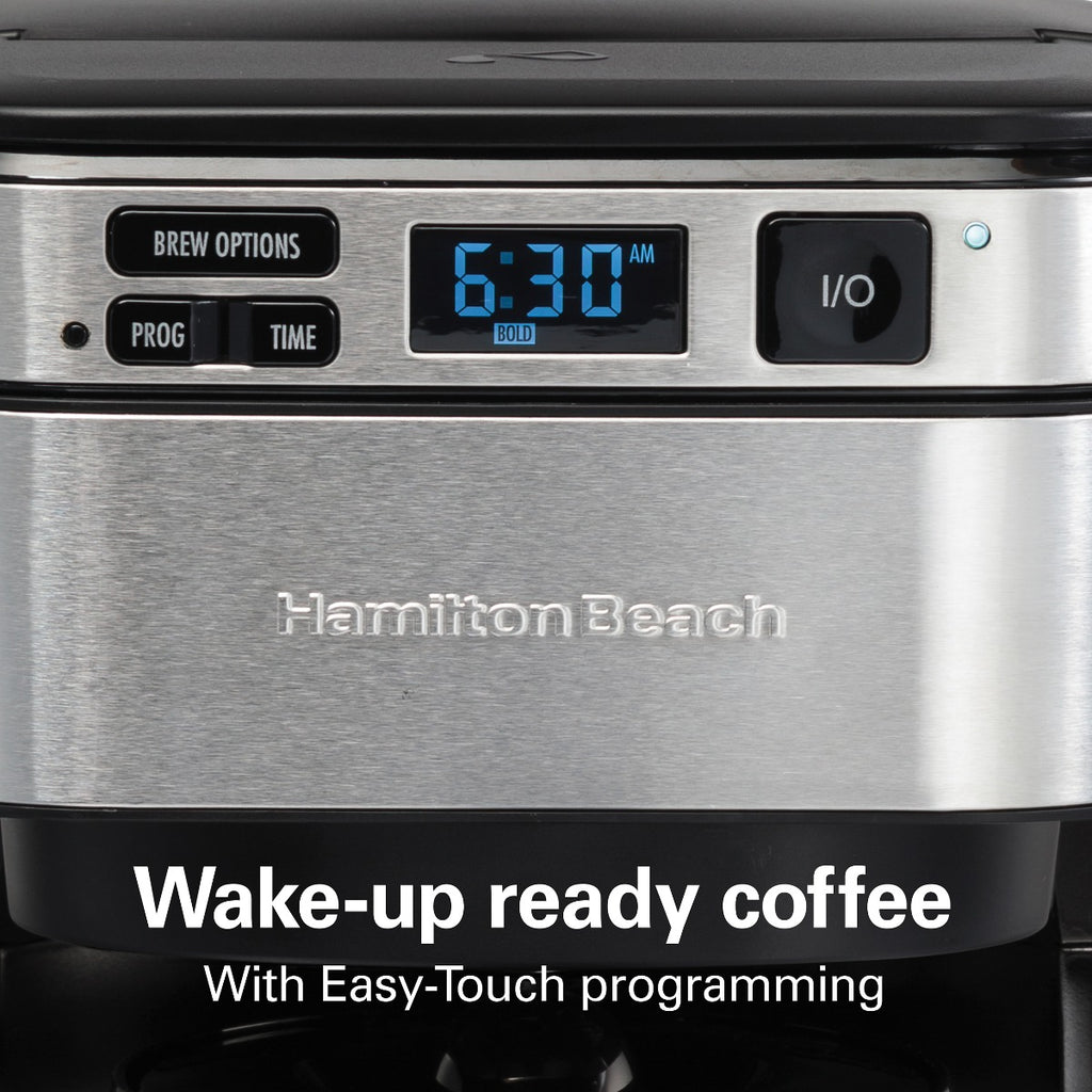 Hamilton Beach FrontFill® 12 Cup Programmable Coffee Maker, 1.7L Glass carafe, 950W, Wake up ready, 3 brewing options, Reusable mesh filter, Clean reminder, Auto shut off, 46310-ME