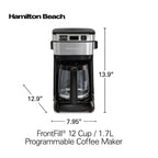 Hamilton Beach FrontFill® 12 Cup Programmable Coffee Maker, 1.7L Glass carafe, 950W, Wake up ready, 3 brewing options, Reusable mesh filter, Clean reminder, Auto shut off, 46310-ME