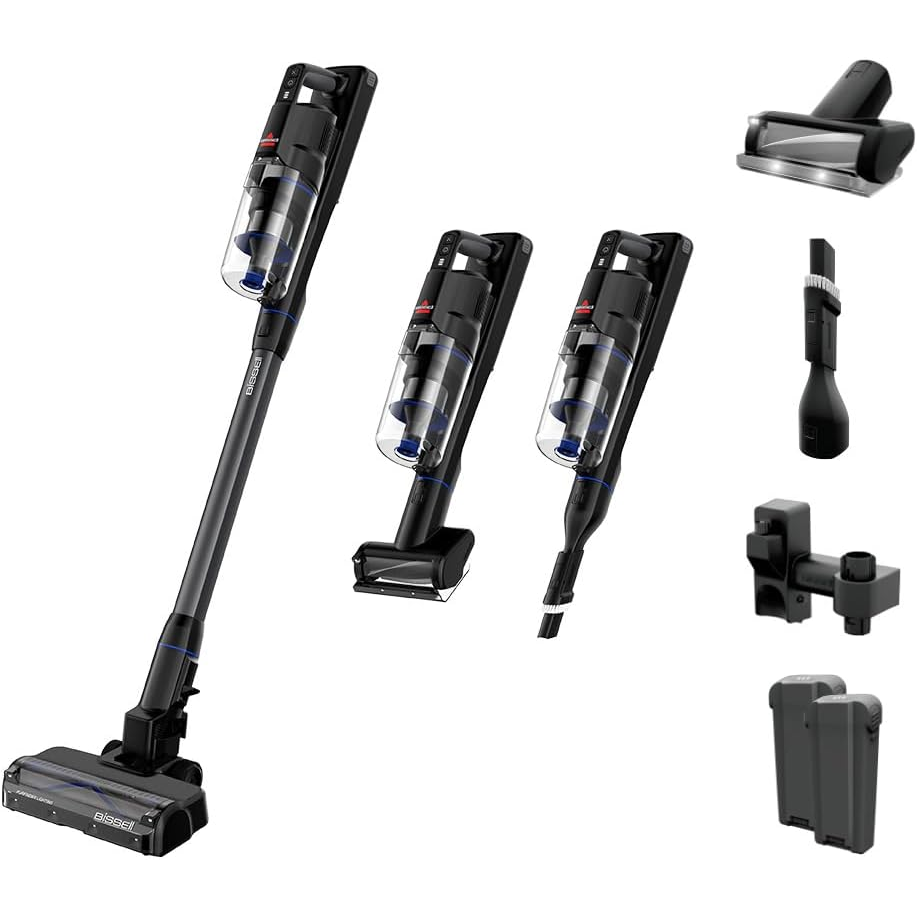 Bissell PowerClean FurGuard 4241K – 280W Self-Standing Cordless Vac with Self-Cleaning Brush Roll & Upholstery Tool with LED Headlights, 2 Removable Batteries