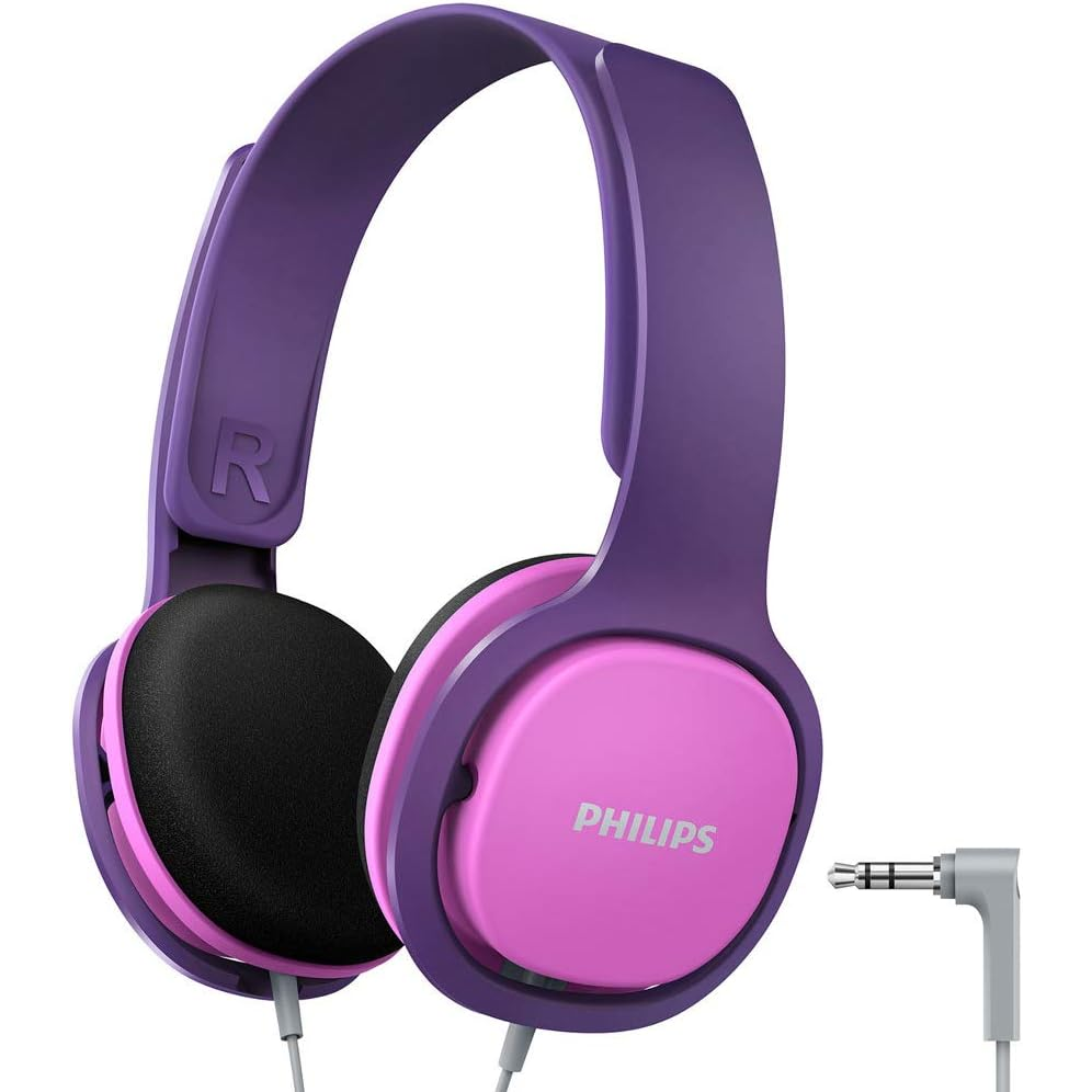 Philips Coolplay Kids On-Ear Headphones - 85dB Volume Limiter - Safer Hearing (SHK2000PK), Pink/Purple