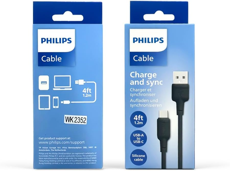 Philips 1.2M Silicone USB-A to USB-C Cable - DLC6541AB/00