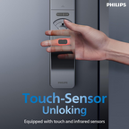 Philips EasyKey DDL801-5HBS Smart Door Lock, Fingerprint Push-Pull Keyless Entry, PIN Code, RFID Card, App Remote Access, Auto Lock, Dual Verification, Grey Mohammed Fakhroo& Bros.