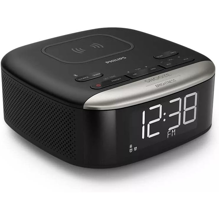Philips Radio Alarm Clock, TAR7606/10 Radio Alarm Clock With Charging Function, Multifunctional Radio Alarm Clock With Wireless Qi Charger, Bluetooth Streaming & Large Clear Display