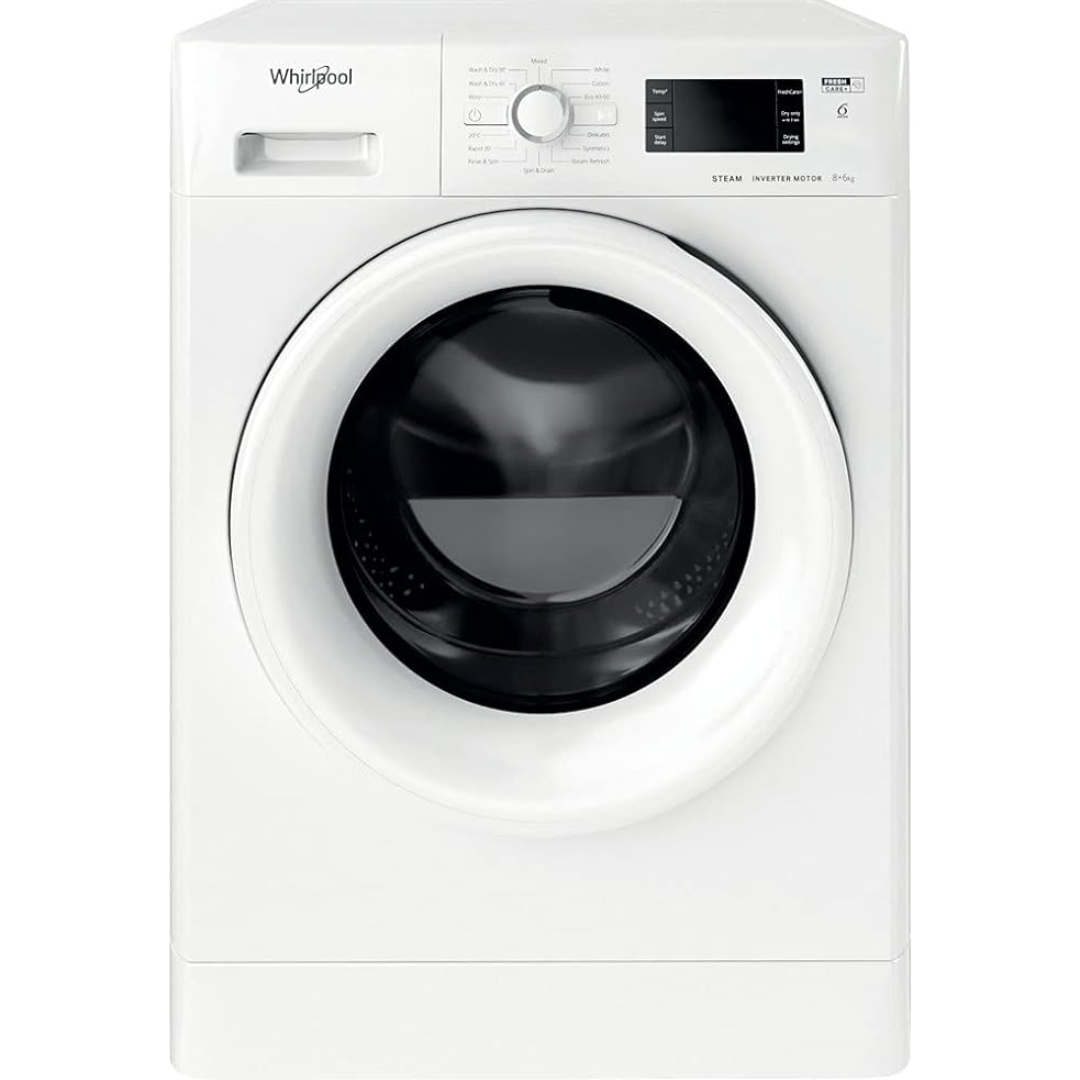 Whirlpool Freestanding Washer & Dryer, 8/6 kg, White - FWDG86148W GCC