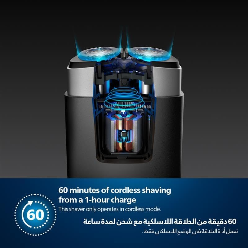 Philips PQ888/06 Compact Electric Shaver for Travel | IPX7 Waterproof | 60 Min Cordless Runtime | Travel-Friendly Black/Silver