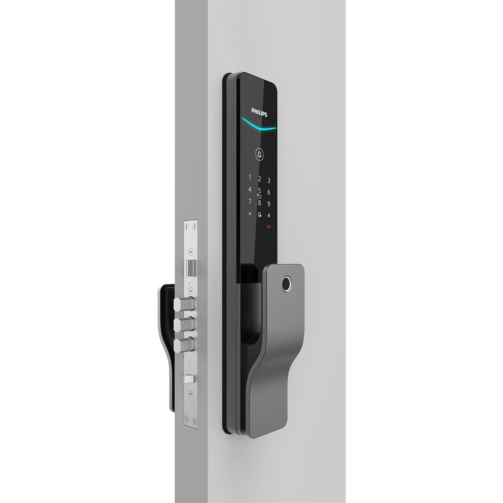 Philips EasyKey DDL801-5HBS Smart Door Lock, Fingerprint Push-Pull Keyless Entry, PIN Code, RFID Card, App Remote Access, Auto Lock, Dual Verification, Grey Mohammed Fakhroo& Bros.