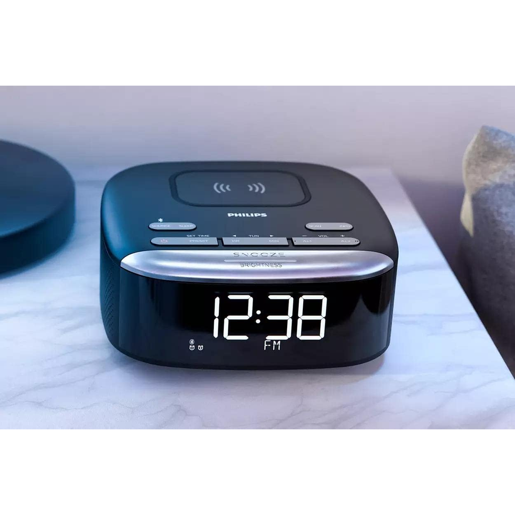 Philips Radio Alarm Clock, TAR7606/10 Radio Alarm Clock With Charging Function, Multifunctional Radio Alarm Clock With Wireless Qi Charger, Bluetooth Streaming & Large Clear Display