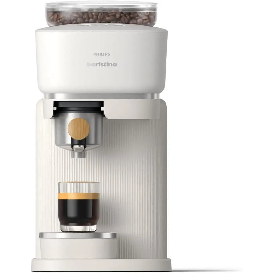 Philips Baristina Espresso Machine, Real Espresso, Made Easy, Compact, 16 Bar Pressure, Built-in Grinder, White Machine with Ash Wood Filter Holder (BAR302/20) Mohammed Fakhroo& Bros.
