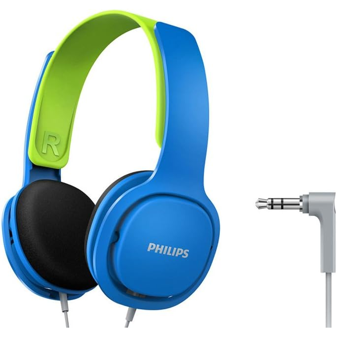 PHILIPS Coolplay Kids On-Ear Headphones - 85dB Volume Limiter - Safer Hearing (SHK2000BL), Blue & Green