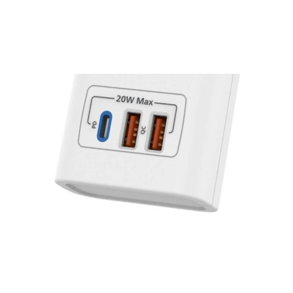 Philips 3-Way Power Extension Cord, 2M, 2 USB-A/1-C with Master Switch, CHP8231WA/89 – White