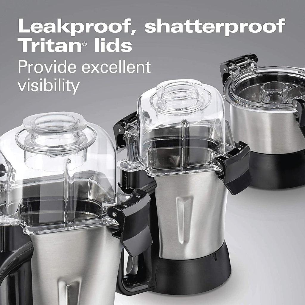 Hamilton Beach Professional Juicer Mixer Grinder, 1400W, 3 Stainless Steel Leakproof Jars & Tritan lids, 13 digital settings, Upto 18000 RPM, Triple Motor Overload Protection,2 yr warranty, 58770-SAU