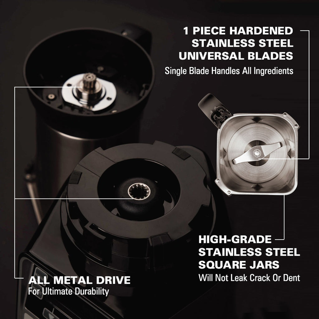 Hamilton Beach Professional Juicer Mixer Grinder, 1400W, 3 Stainless Steel Leakproof Jars & Tritan lids, 13 digital settings, Upto 18000 RPM, Triple Motor Overload Protection,2 yr warranty, 58770-SAU