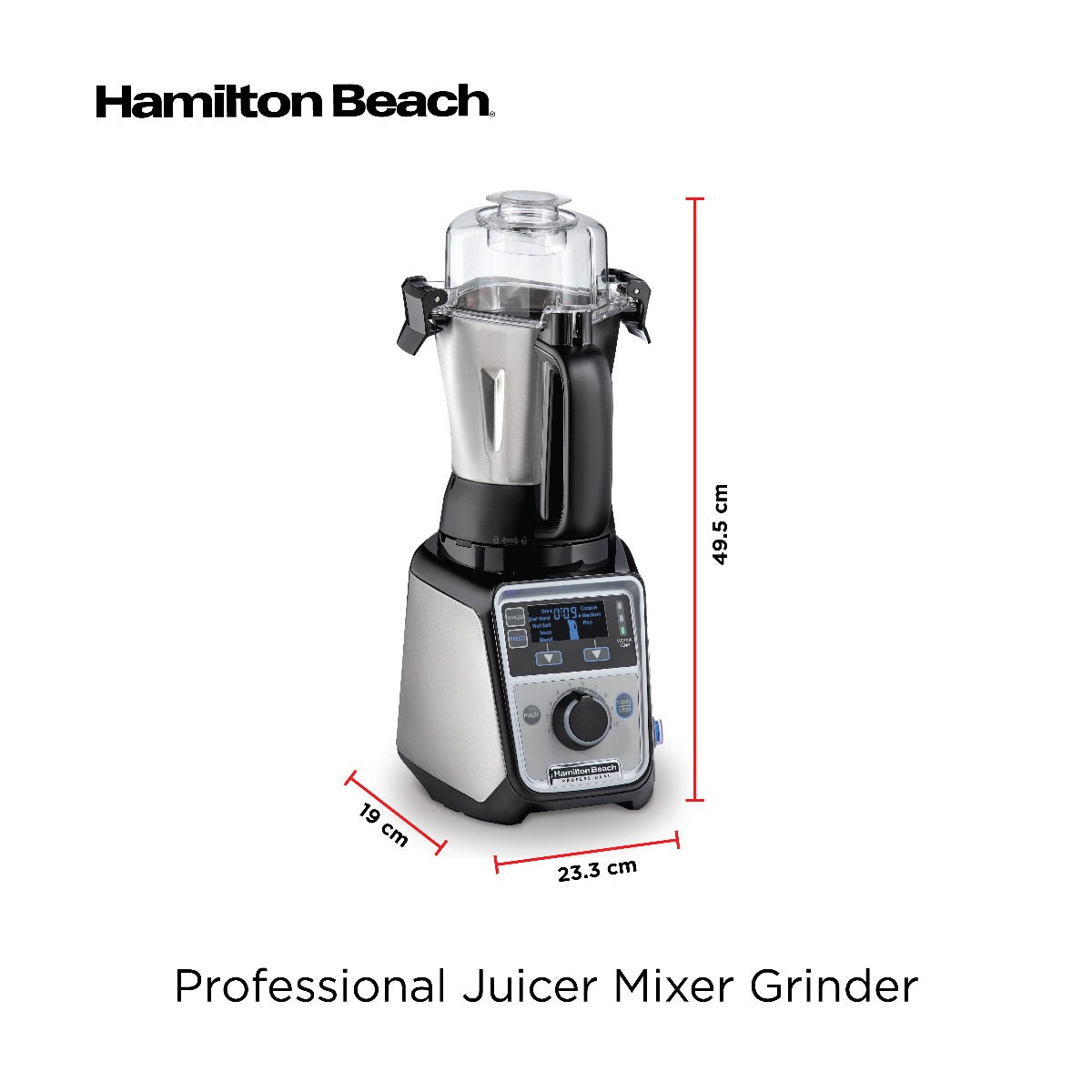Hamilton Beach Professional Juicer Mixer Grinder, 1400W, 3 Stainless Steel Leakproof Jars & Tritan lids, 13 digital settings, Upto 18000 RPM, Triple Motor Overload Protection,2 yr warranty, 58770-SAU