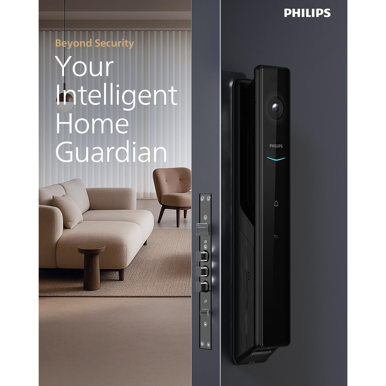 Philips Smart Door Lock with Palm Vein Recognition, 3D Face ID, Fingerprint Scanner, Multiple Access Modes, Zinc Alloy Build, Tempered Glass Touchscreen-902-MFVP-11HWS Mohammed Fakhroo& Bros.