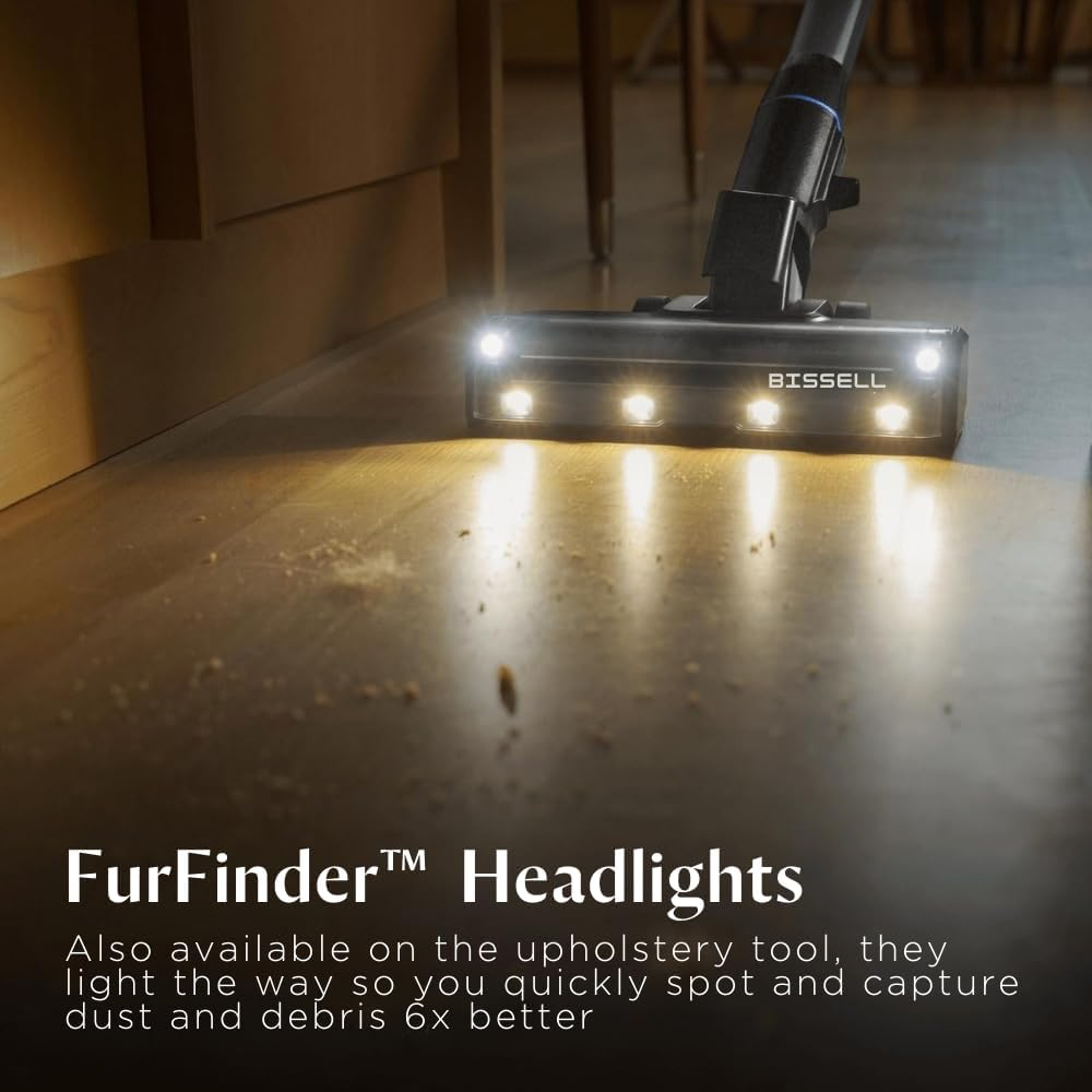 Bissell PowerClean FurGuard 4241K – 280W Self-Standing Cordless Vac with Self-Cleaning Brush Roll & Upholstery Tool with LED Headlights, 2 Removable Batteries