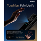Philips Smart Door Lock with Palm Vein Recognition, 3D Face ID, Fingerprint Scanner, Multiple Access Modes, Zinc Alloy Build, Tempered Glass Touchscreen-902-MFVP-11HWS Mohammed Fakhroo& Bros.