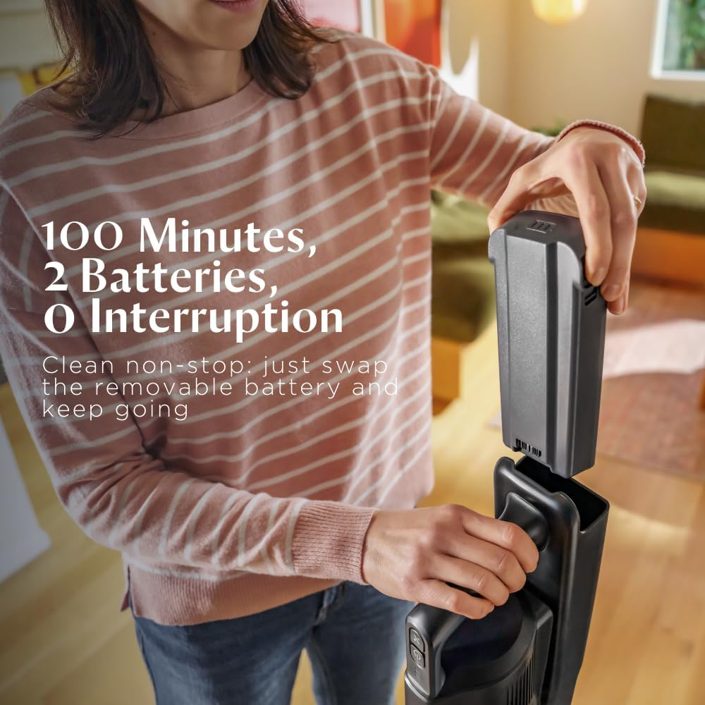 Bissell PowerClean FurGuard 4241K – 280W Self-Standing Cordless Vac with Self-Cleaning Brush Roll & Upholstery Tool with LED Headlights, 2 Removable Batteries