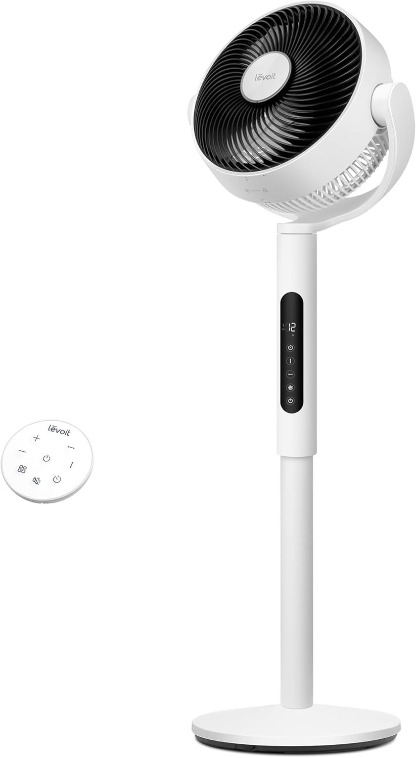 Levoit Standing Fan for Bedroom, CirculAir 120° Oscillating, Quiet 20dB, 9 Speeds, 4 Modes, DC Motor, 2 in 1 Pedestal & Tabletop, 82ft, Remote Control, Sensor, 9H Timer, 908CFM Ultra-High Airflow