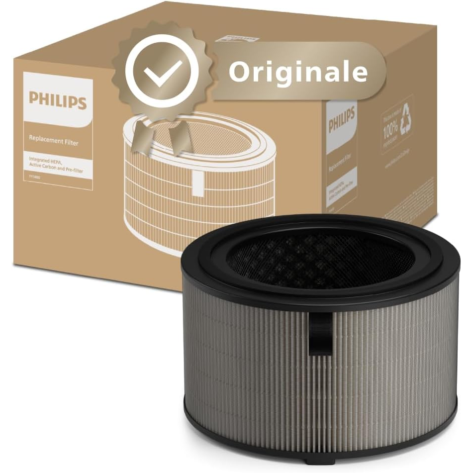 Philips Genuine Replacement Filter for 2-in-1 Air Purifier and Humidifier Series 3400 AC3420 and AC3421 Series HEPA NanoProtect + Activated Carbon, 12 Months Lifespan, Black/White (FY3400/30)