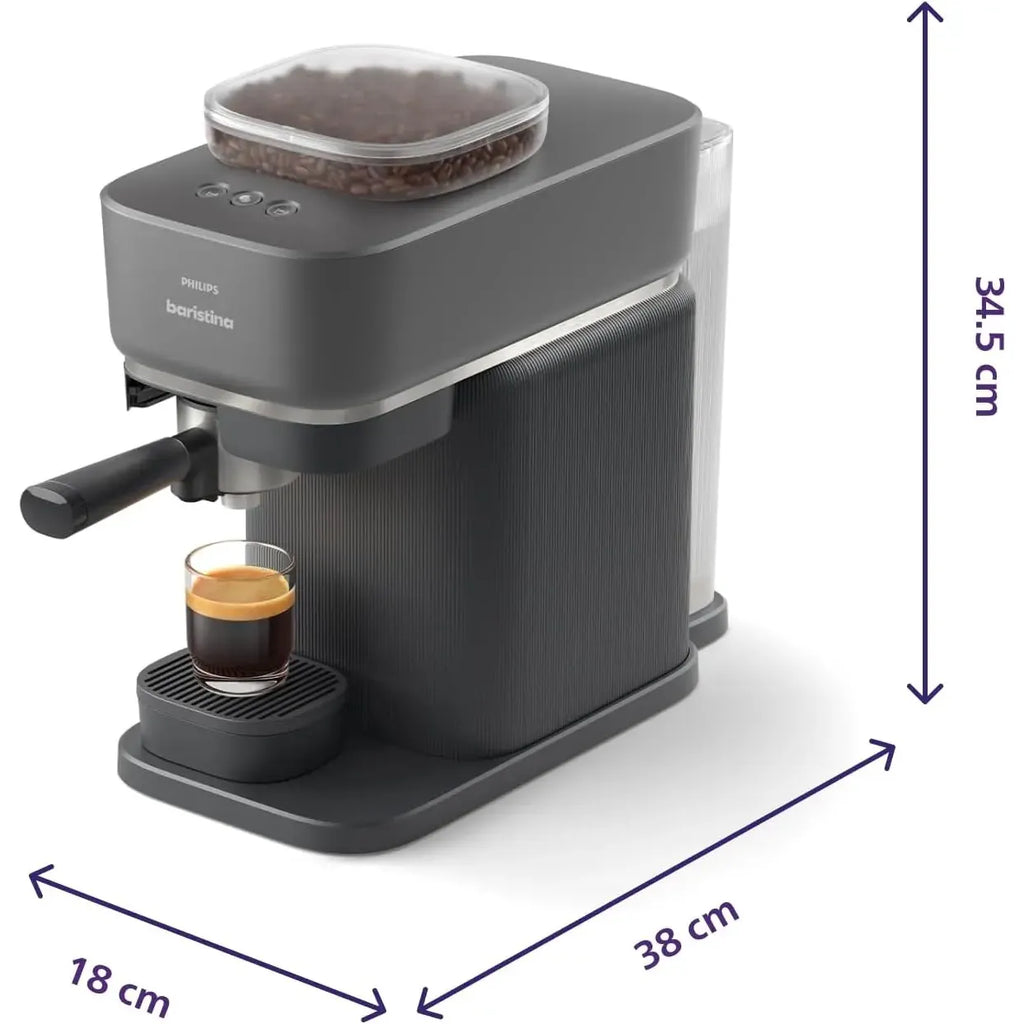 Philips Baristina Espresso Machine, Grind, Tamp & Brew Coffee Beans in One Swipe, Compact, 16 Bar Pump Pressure, Automatic Grinder, Black with Black Portafilter (BAR300/60) Mohammed Fakhroo& Bros.