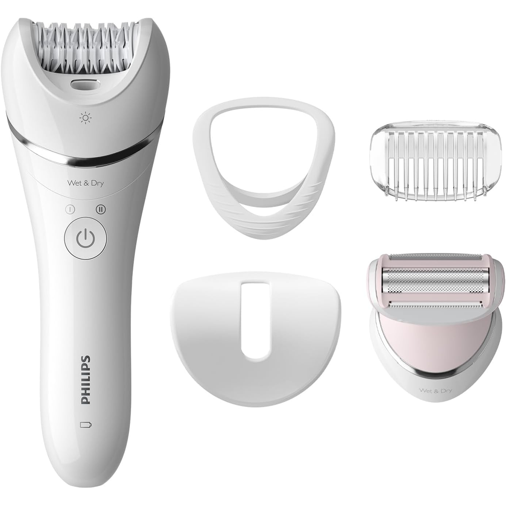 Philips Series 8000 Epilator, Wet and Dry Cordless Hair Removal for Legs and Body with 5 Accessories, Including Shaver Head - BRE710/01