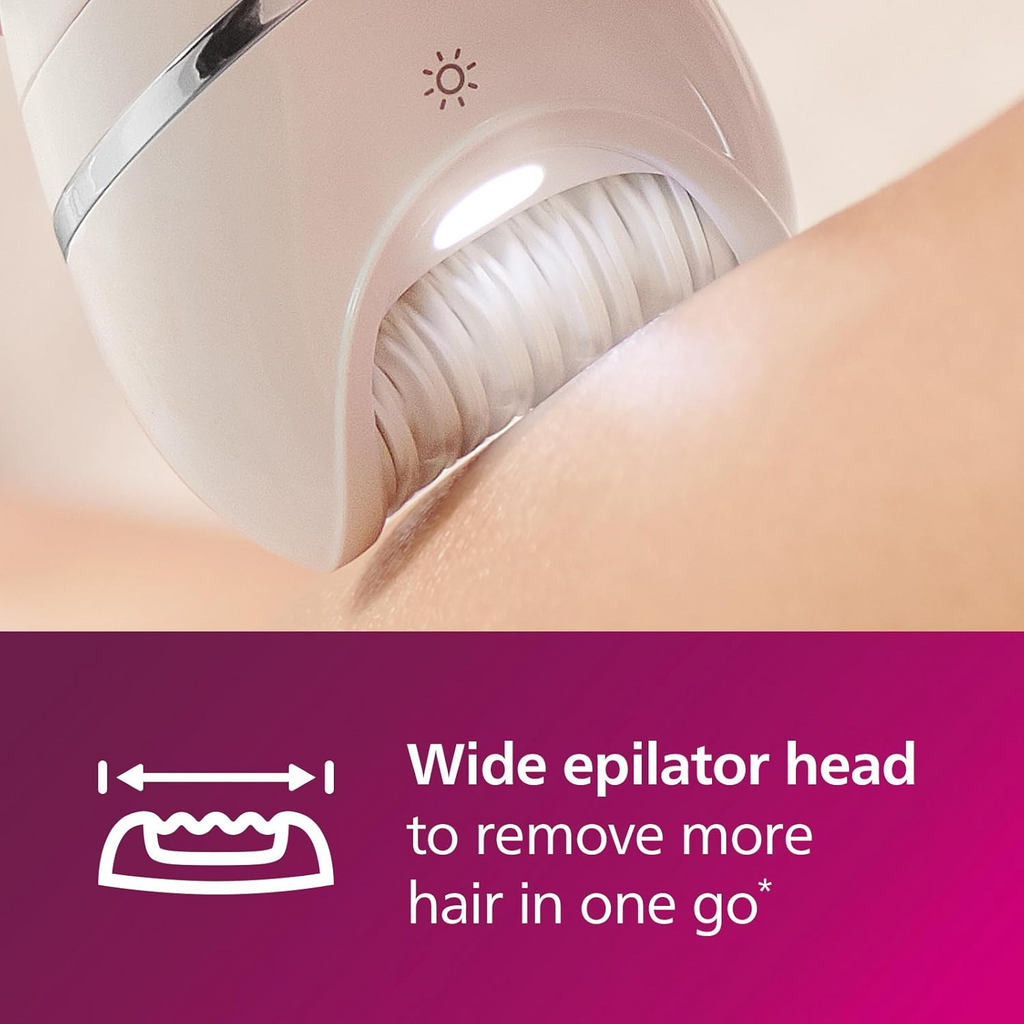 Philips Series 8000 Epilator, Wet and Dry Cordless Hair Removal for Legs and Body with 5 Accessories, Including Shaver Head - BRE710/01