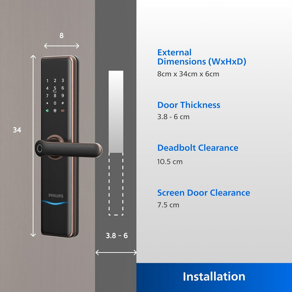 Philips EasyKey 7300-5HB Smart Door Lock - Smart Lock, Smart Door Lock , Fingerprint Lock, Smart Home, Home Improvement, Keyless Door Lock, Smart Home Gadgets, Safety Lock- Copper Mohammed Fakhroo& Bros.