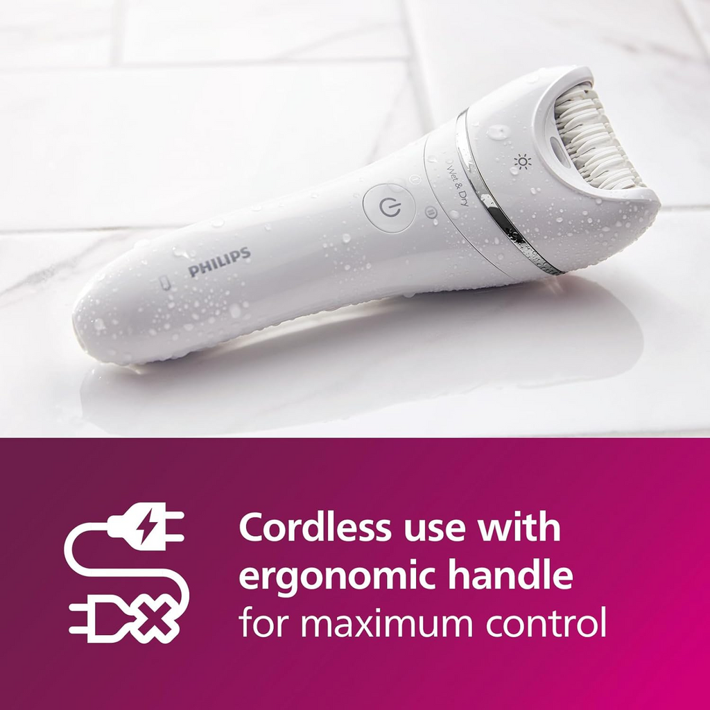 Philips Series 8000 Epilator, Wet and Dry Cordless Hair Removal for Legs and Body with 5 Accessories, Including Shaver Head - BRE710/01
