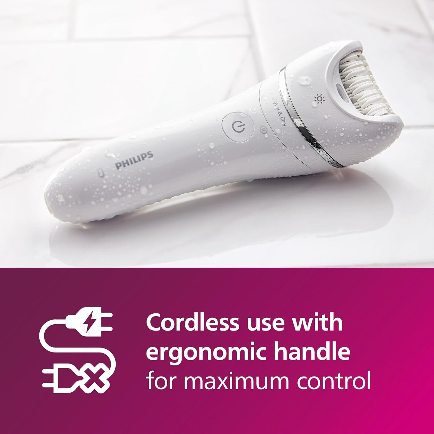 Philips Series 8000 Epilator, Wet and Dry Cordless Hair Removal for Legs and Body with 5 Accessories, Including Shaver Head - BRE710/01