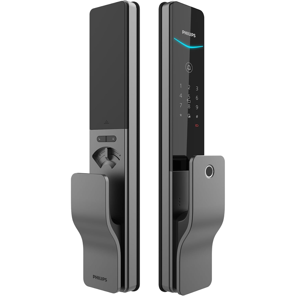 Philips EasyKey DDL801-5HBS Smart Door Lock, Fingerprint Push-Pull Keyless Entry, PIN Code, RFID Card, App Remote Access, Auto Lock, Dual Verification, Grey Mohammed Fakhroo& Bros.