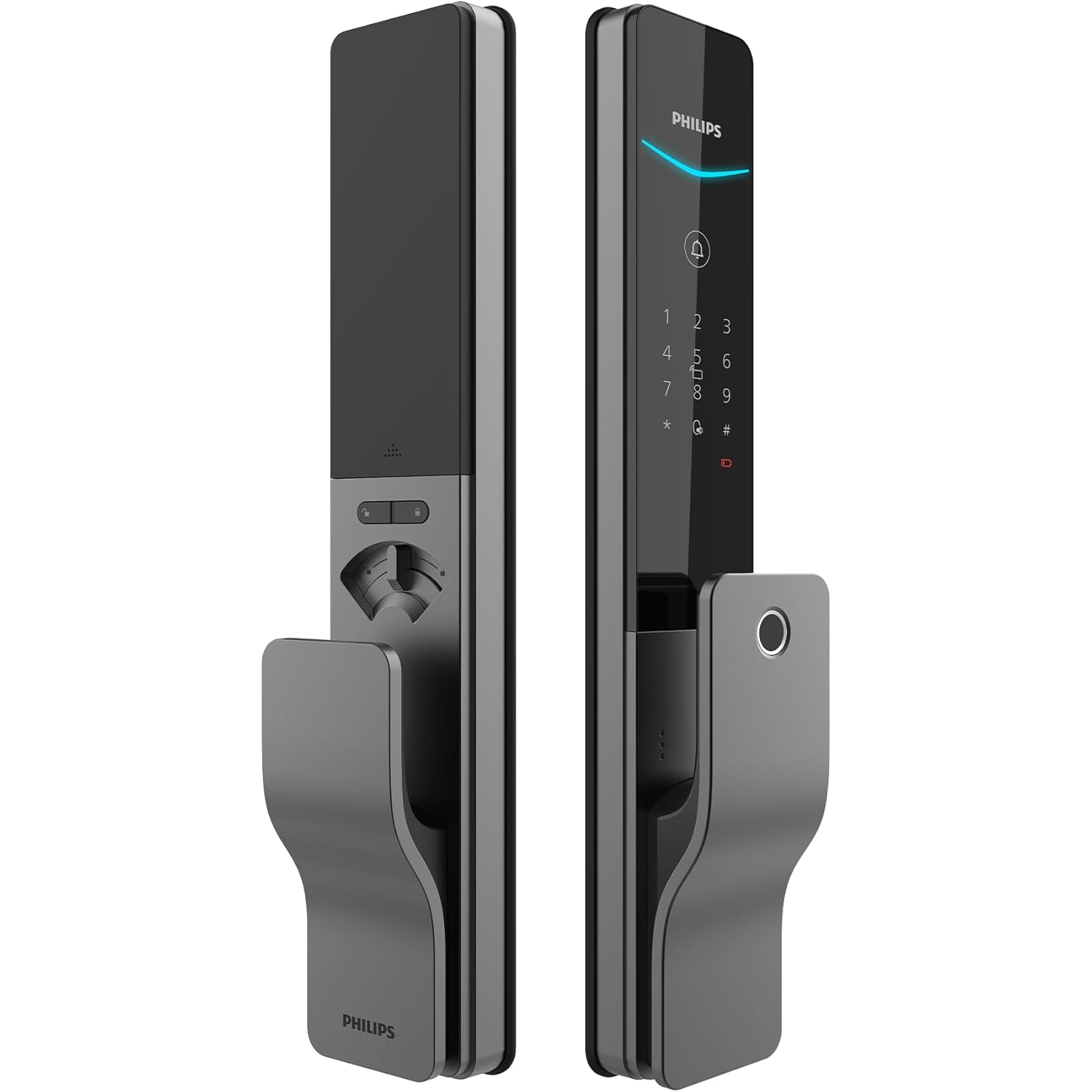 Philips EasyKey DDL801-5HBS Smart Door Lock, Fingerprint Push-Pull Keyless Entry, PIN Code, RFID Card, App Remote Access, Auto Lock, Dual Verification, Grey Mohammed Fakhroo& Bros.
