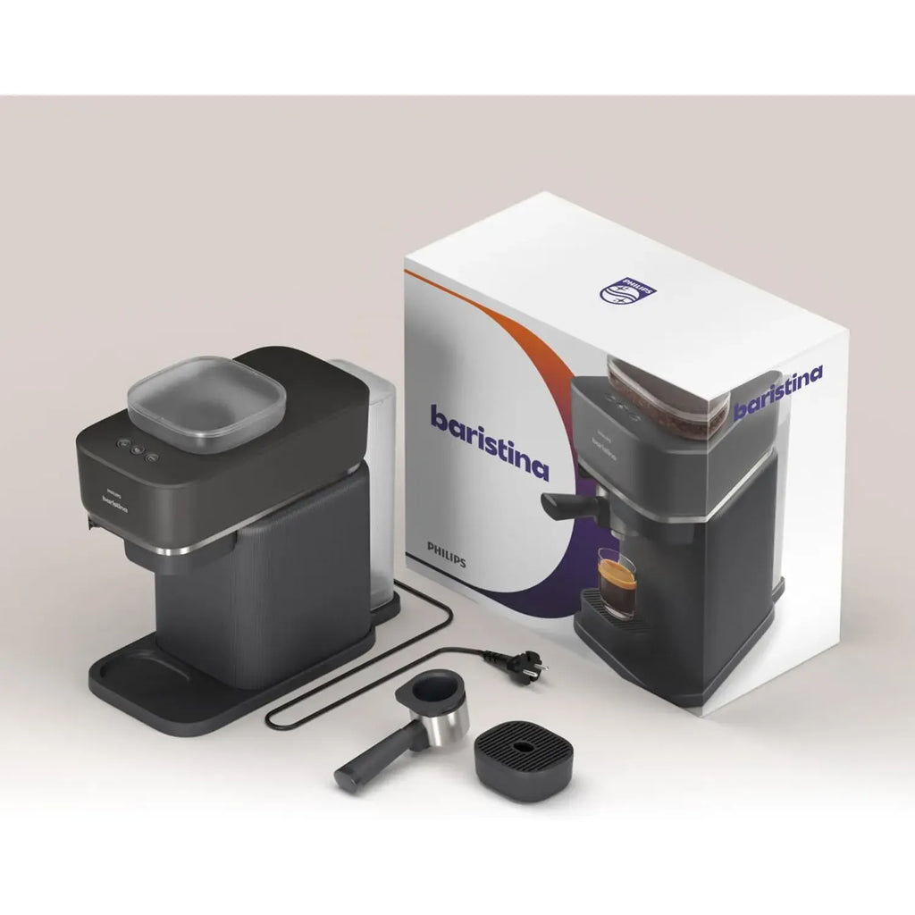 Philips Baristina Espresso Machine, Grind, Tamp & Brew Coffee Beans in One Swipe, Compact, 16 Bar Pump Pressure, Automatic Grinder, Black with Black Portafilter (BAR300/60) Mohammed Fakhroo& Bros.