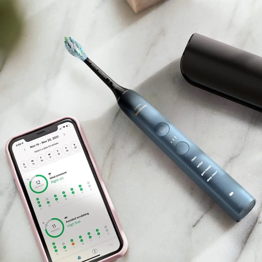 PHILIPS Sonicare DiamondClean 9000 Electric Toothbrush, 1 Brush Head, Aqua 1000% More Plaque Removal¹, Visual Pressure Sensor, 12 Brush Settings, App Connected, 14-Day Battery, Travel Case Mohammed Fakhroo& Bros.