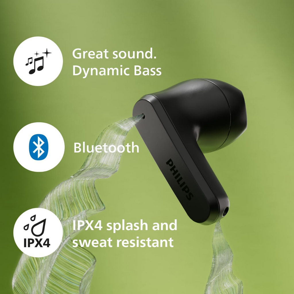 PHILIPS TAT2139BK/97 True Wireless In Ear Bluetooth Headphones - Small buds. Great value Natural sound. Dynamic bass, Pocket-sized charging case, Clear calls - Black
