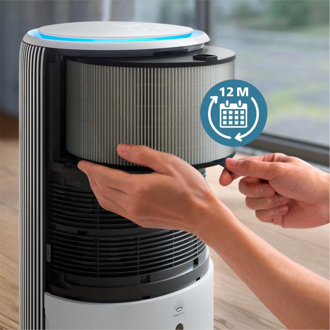 Philips Genuine Replacement Filter for 2-in-1 Air Purifier and Humidifier Series 3400 AC3420 and AC3421 Series HEPA NanoProtect + Activated Carbon, 12 Months Lifespan, Black/White (FY3400/30)