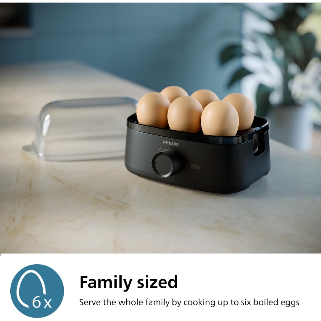 Philips Egg Cooker 3000 Series, Family Size up to 6 Eggs (soft, medium, hard, poached), Easy to clean, Poached Tray & Egg Piercer Accessory, 400W Power, Compact Design (HD9137/91)