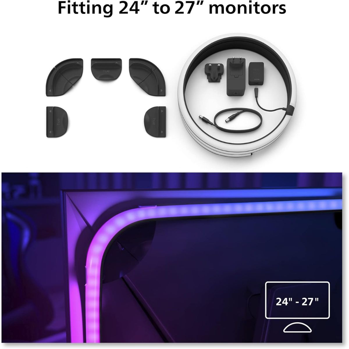 Philips Hue Play Gradient PC Lightstrip Starter Kit Including Bridge [for 24-27 Inch Screens] LED Smart Lighting. Sync for Entertainment,Gaming and Media.