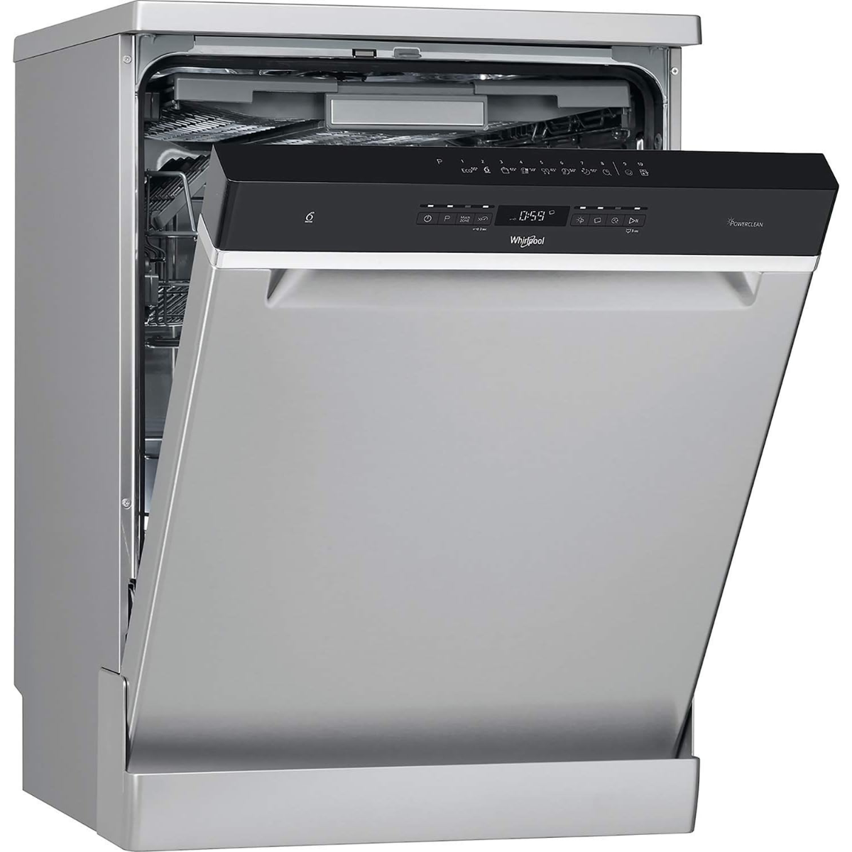 Whirlpool WFO 3O41 PL X UK Freestanding Standard Dishwasher, 14 Place Settings, 10 Programs, Inox