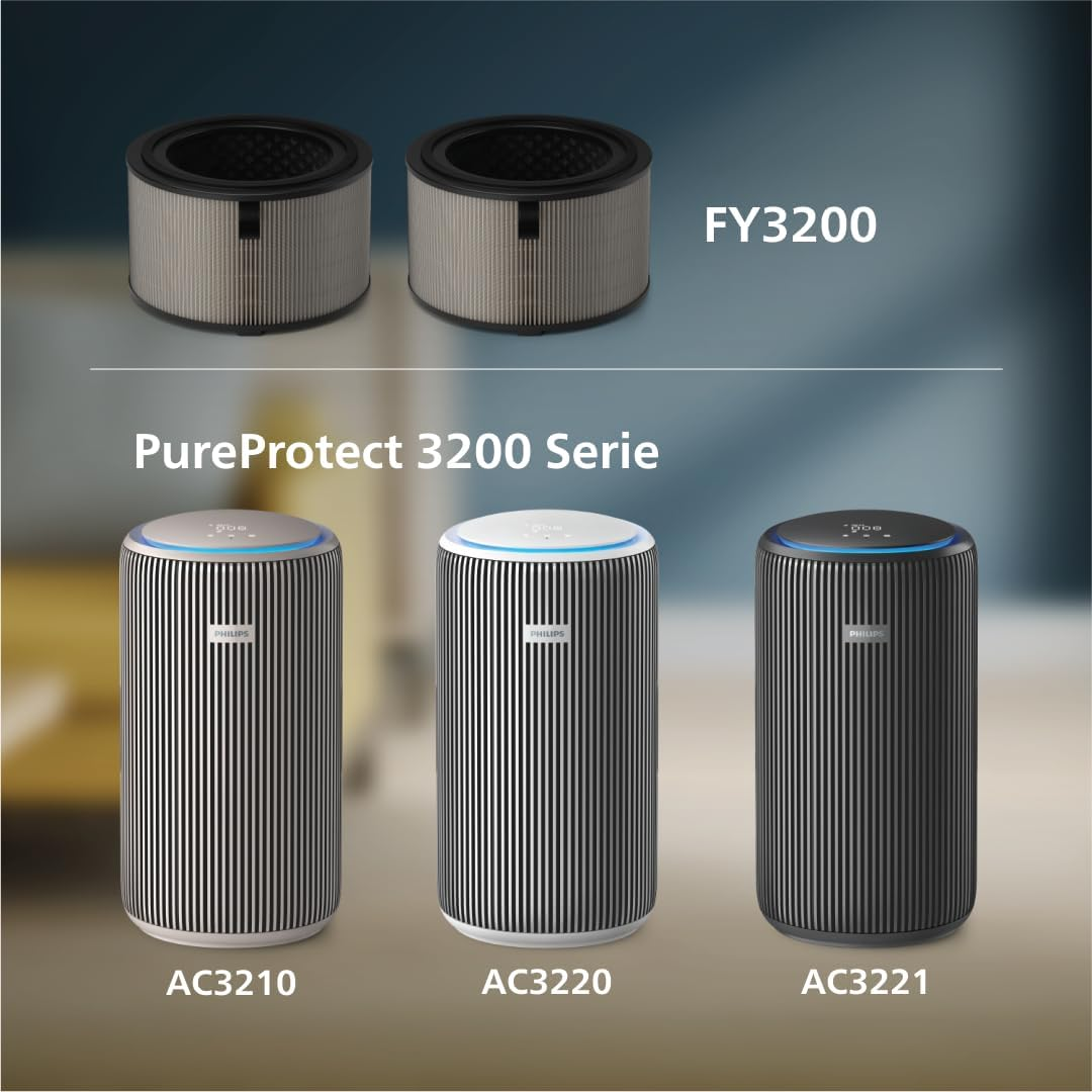 Philips Genuine 3-In-1 Pre-Filter + NanoProtect HEPA + Active Carbon Replacement Filter (2 Pieces)- FY3200/30, Up to 12 months lifetime, For PureProtect Air Purifiers AC3210 & AC3220 & AC3221