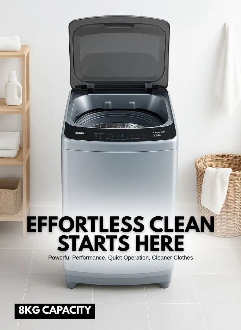 Kelon 8 kg Fully Automatic Top Loading Washing Machine – Powerful Wash Performance, Multiple Wash Programs, Energy & Water Efficient, Durable Drum, Low Noise Operation – Model KWT81DG Mohammed Fakhroo& Bros.